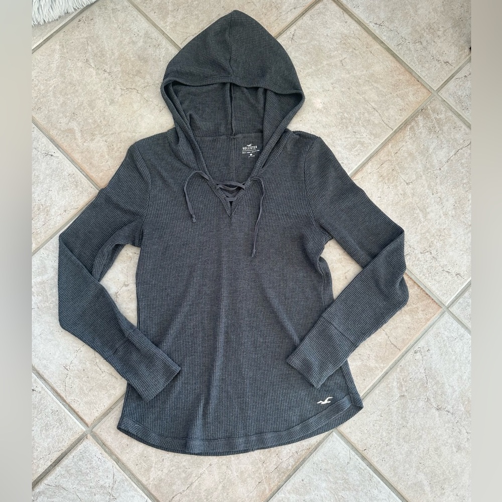 Grey Waffle Hollister Long Sleeve with Hood
